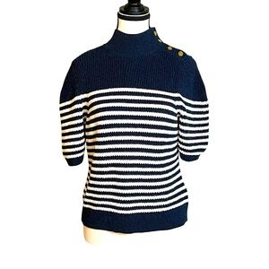 Anthropologie Maeve Divendra Knit Short Sleeve Sweater Top Large Blue Striped
